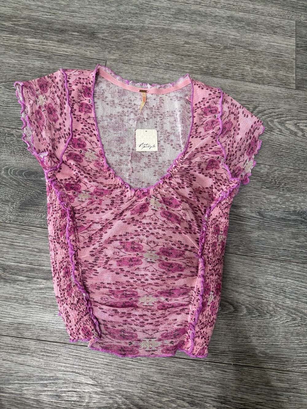Free People Oh My Baby Floral Scrunched Tee in Lilac Combo